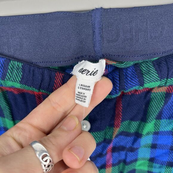 NWT Aerie Flannel Skater Plaid Pajama Pant Green & Blue Woman’s Size Large - Picture 7 of 9